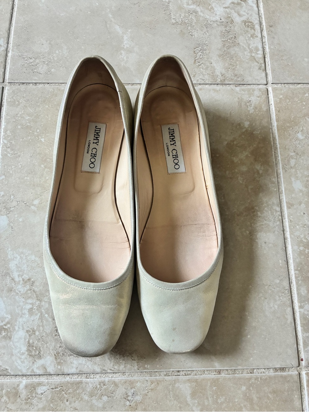 Jimmy Choo Pearl White Shimmer Glitter Leather Ballet Flats - Size 39